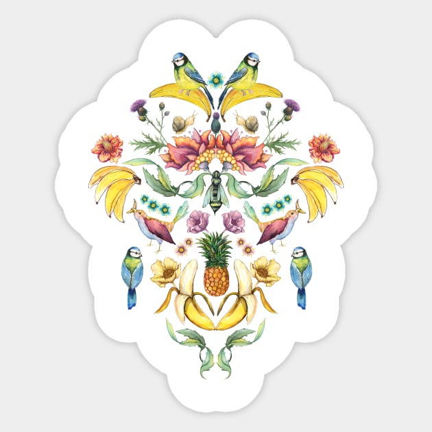 Jugend goes bananas - Bird and Fruit pattern Sticker by linnw